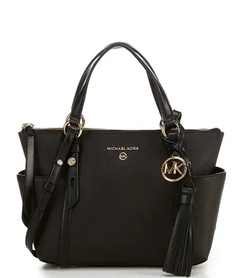 Michael Kors Sullivan Signature Logo and Logo Charm Small Convertible Top Zip Tote Bag - Vanilla/Cream