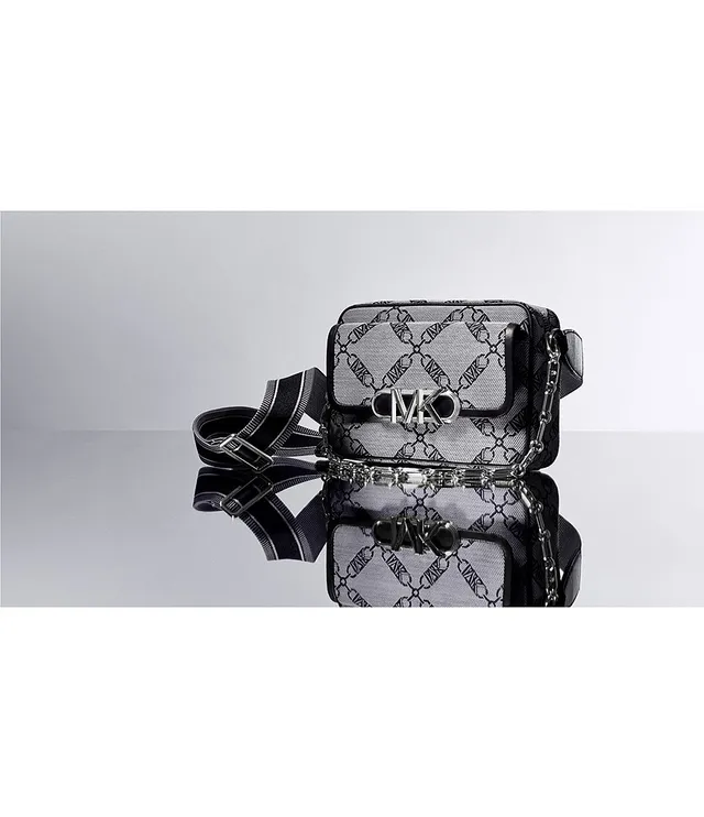 Michael Kors Parker Medium Empire Logo Jacquard Crossbody Bag For Women (Black, OS)