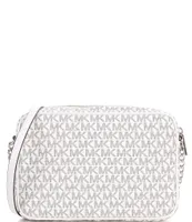 Michael Kors Jet Set Large East West Crossbody Bag In Optic White/black New