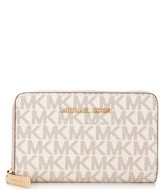 Michael Kors Jet Set Signature MK Logo Small Zip Around Card Case Wallet