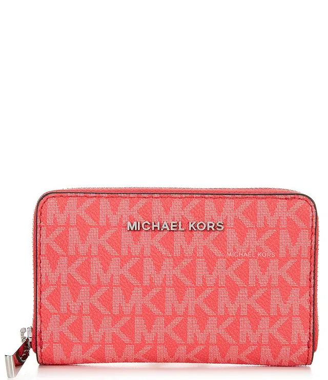 Michael Kors Signature Logo Jet Set Small Zip Around Card Case Wallet