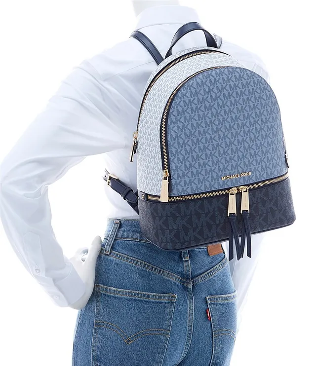 Michael Kors Signature Logo Rhea Zip Medium Tri-Color Pearl Backpack