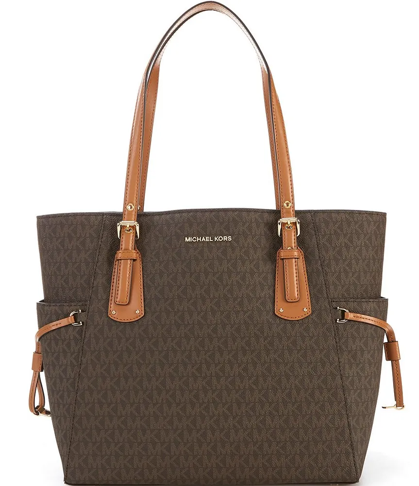 Michael Kors Eva Luggage Brown Large Two-Tone Graphic Logo Tote Bag