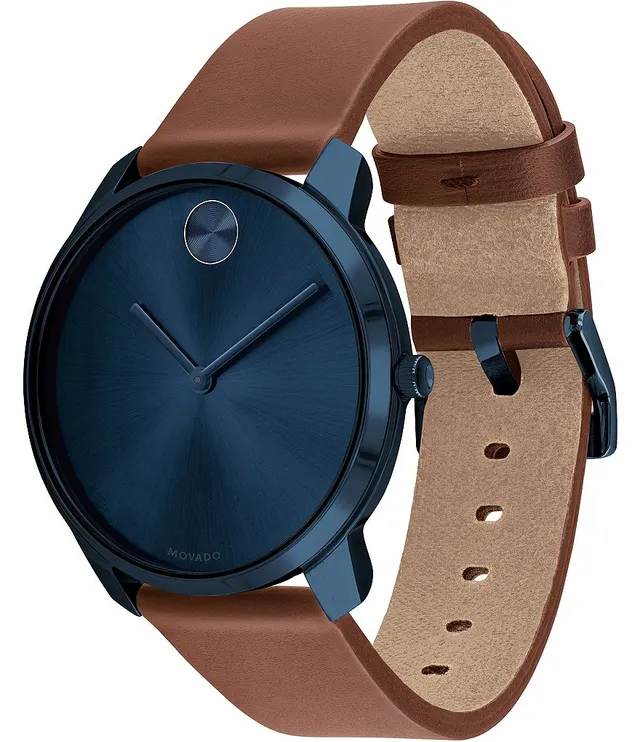 Movado Bold Men's Metals Rustic Black Leather Strap Watch