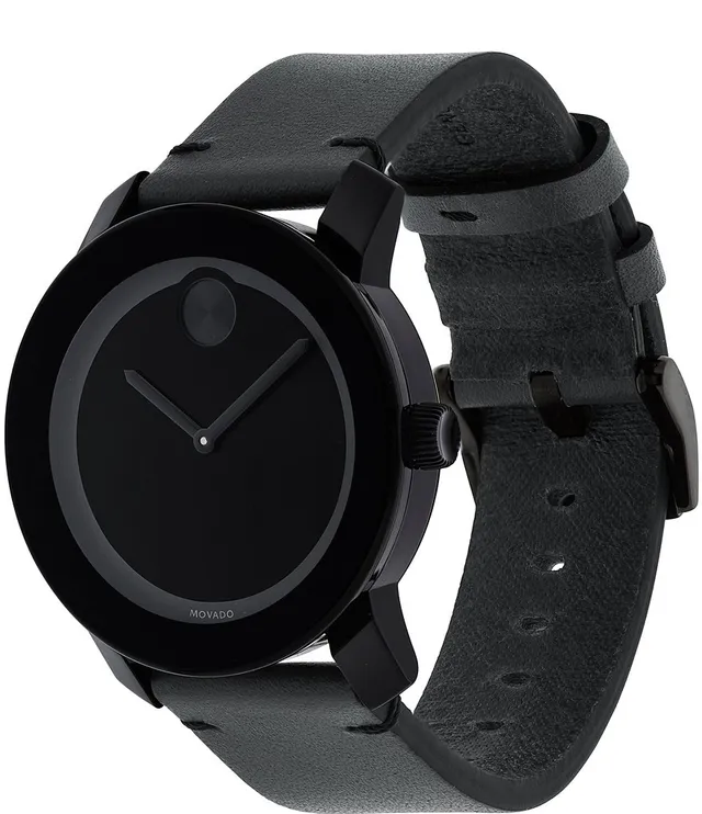 Movado Bold Men's Metals Rustic Black Leather Strap Watch