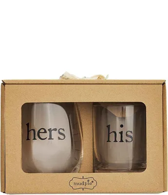 Mud Pie Etched Mr and Mrs Stemless Wine Glasses, Set of 2