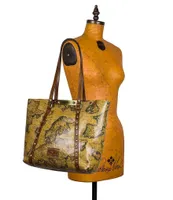 Patricia Nash Benvenuto Leather European Map Print Tote Bag