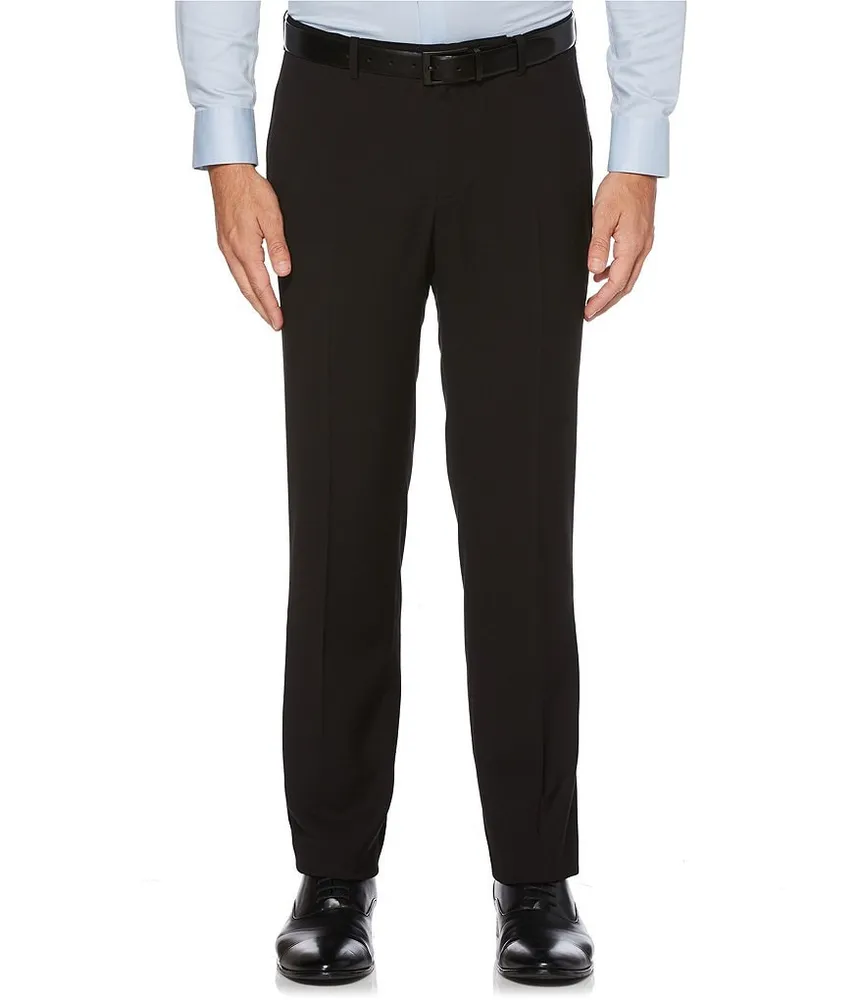 Black Slim Fit Flat Front Stretch Solid Dress Pants