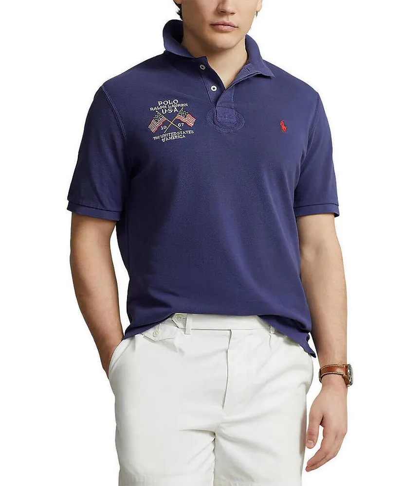 Polo Ralph Lauren Men's Classic Fit Flag Mesh Polo Shirt Blue Size