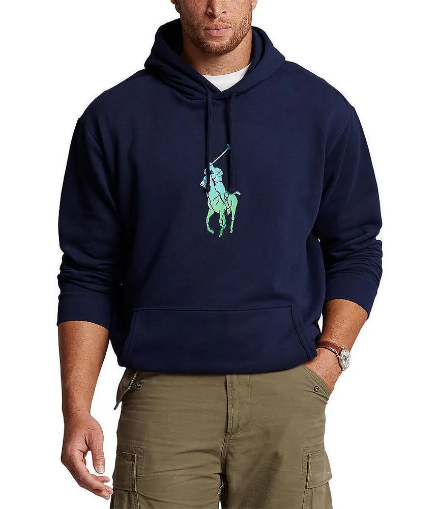 Polo Ralph Lauren RL Fleece Leather Big Pony Hoodie, Mens, M, Cruise Navy