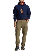 Polo Ralph Lauren RL Fleece Leather Big Pony Hoodie, Mens, M, Cruise Navy