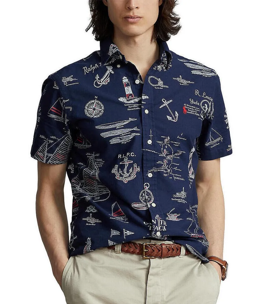 Short Sleeve Classic Fit Oxford Shirt in Anchor Print