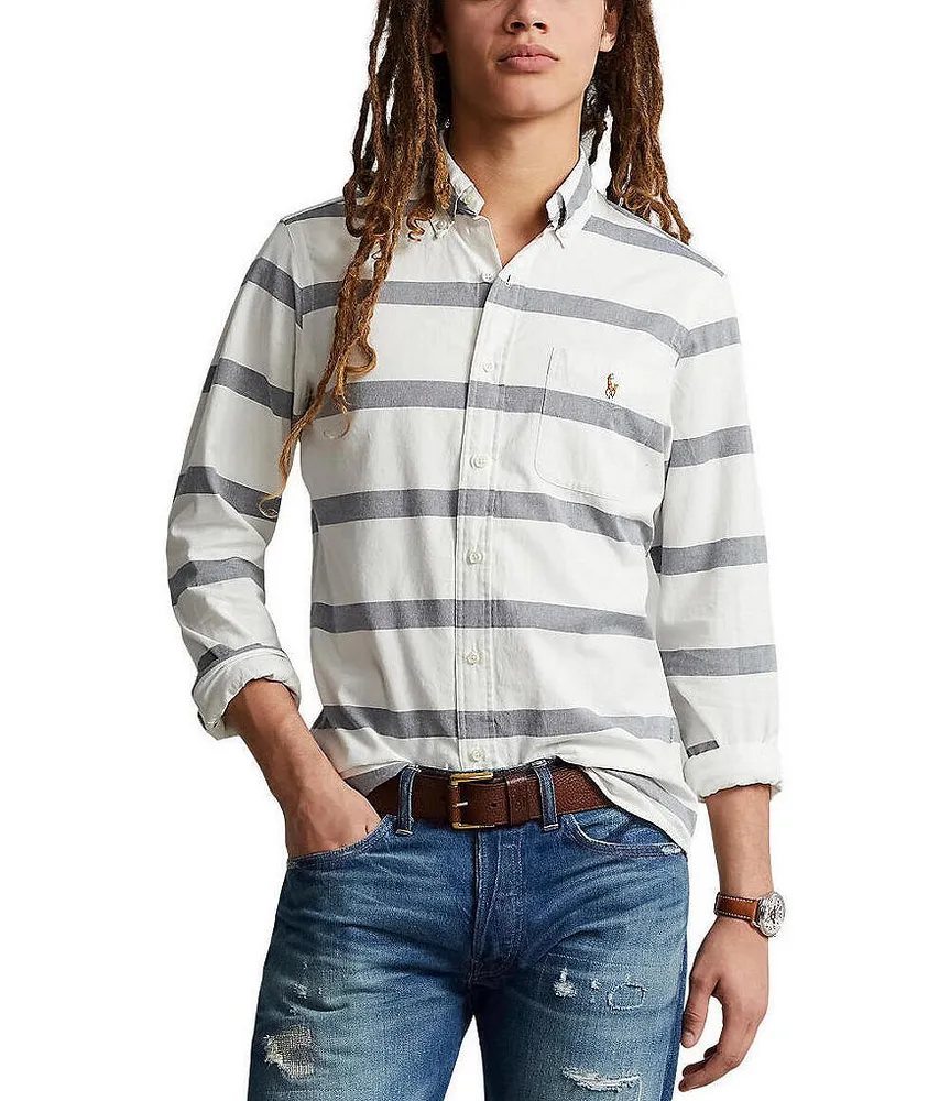 Classic Fit Striped Long Sleeve Polo Shirt
