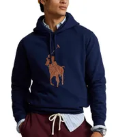 Polo Ralph Lauren RL Fleece Leather Big Pony Hoodie, Mens, M, Cruise Navy