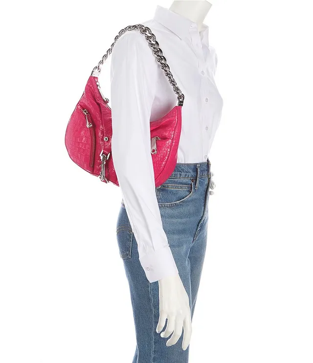 REBECCA MINKOFF Julian Croissant Cosmic Neon Pink Croco Shoulder