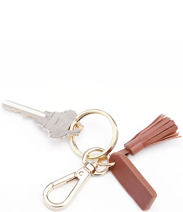 Royce Leather Mini Tassel Key Fob, Silver