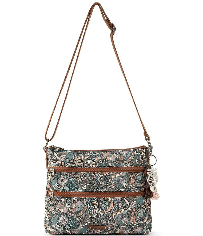 Leather crossbody bag with all-over embossed eagle