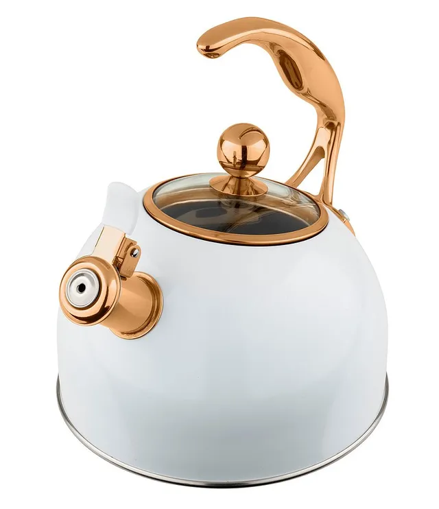 Viking 2.6 Quart Stainless Steel Whistling Kettle With 3-Ply Base, Mirror  With Copper