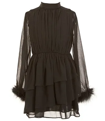 A Loves Big Girls 7-16 Feathered Sleeve Mock Neck Dress