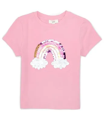 A Loves Big Girls 7-16 Short Sleeve Flip Sequin Rainbow Graphic T-Shirt