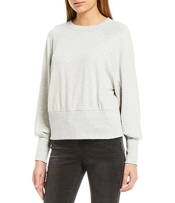 Long Volume Sleeve Cotton Blend Fleece Sweater