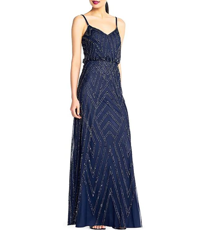 adrianna papell diamond beaded blouson gown