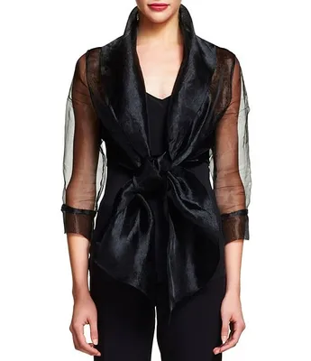 Adrianna Papell Organza 3/4 Sleeve Tie Front Wrap Jacket