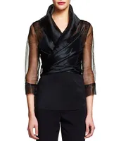 Adrianna Papell Organza 3/4 Sleeve Tie Front Wrap Jacket