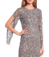 beaded column gown with mock neckline