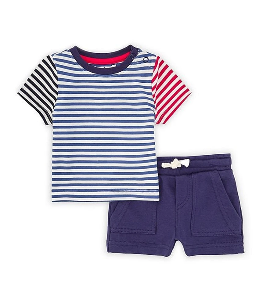 Adventurewear 360 Baby Boys 3-24 Months Round Neck Short Sleeve Stripe Print Top & Shorts Set