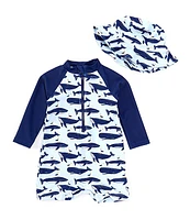 Adventurewear 360 Baby Boys 3-24 Months Zip Front Long Sleeve Whale Rashgaurd 1-Piece Swimsuit