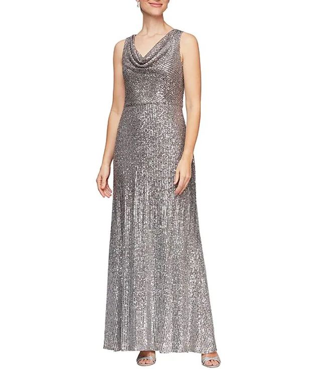 Alex Evenings Ombre Stretch Sequin Sleeveless Cowl Neck Gown | The Shops at  Willow Bend