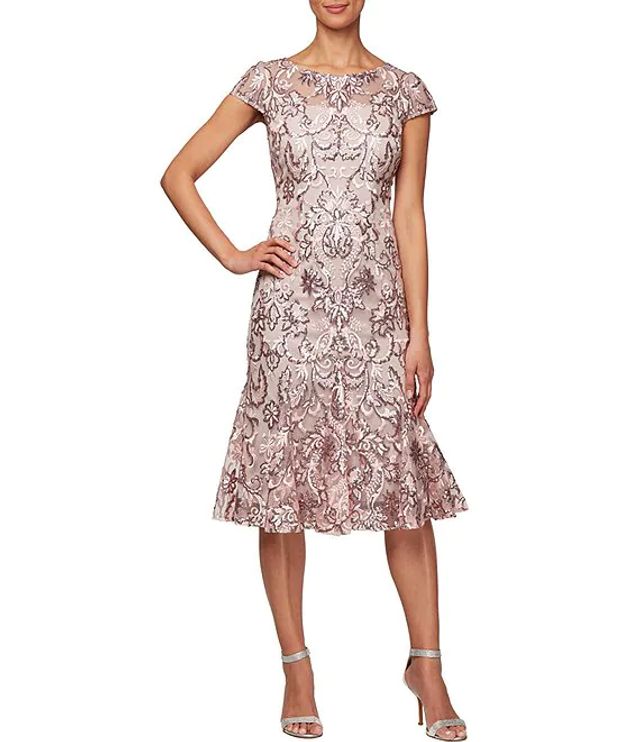 Alex Evenings Petite Sequin Embroidered Cap Sleeve Flounce Hem Midi Dress |  The Shops at Willow Bend