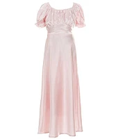 Allison & Kelly Big Girls 7-16 Puffed-Sleeve Cross-Front-Detailed Long Satin Dress