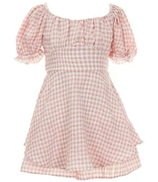 Allison & Kelly Big Girls 7-16 Puffed-Sleeve Gingham-Printed Romper