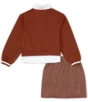 Ally B Big Girls 7-16 Layered-Look Two-Fer Point Collar Long Sleeve Top & Checked Inverted Pleat Skirt Set