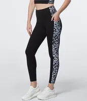 Andrew Marc Sport Knit Contrast Cheetah Print High Waist Pull-On Leggings