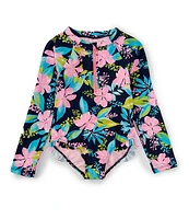 Angel Beach Little Girls 4-6X Long Sleeve Floral Print Rashguard One-Piece Swimsuit