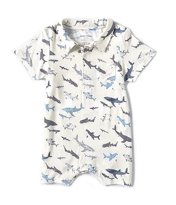 Angel Dear Baby Boys 3-24 Months Shark Print Short Sleeve Shortall