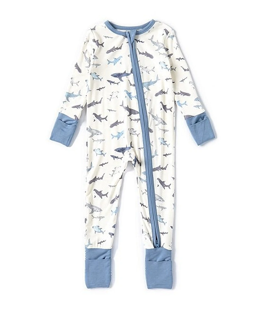 Angel Dear Baby Boys Newborn-12 Months Long Sleeve 2-Way Zipper Sharks Printed Coverall