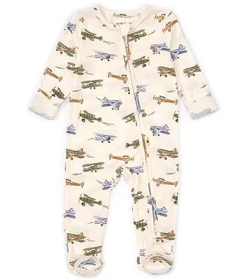 Angel Dear Baby Boys Newborn-9 Months Long Sleeve Plane Printed Zipper Footie Coverall