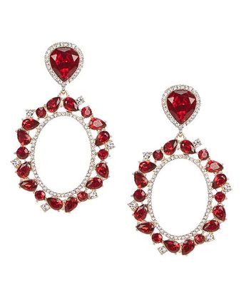 Large Red Stone Clip-On Drop Earrings