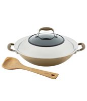 Anolon Advanced Home Hard Anodized Nonstick Bronze Covered Wok with Handles and Wooden Spoon