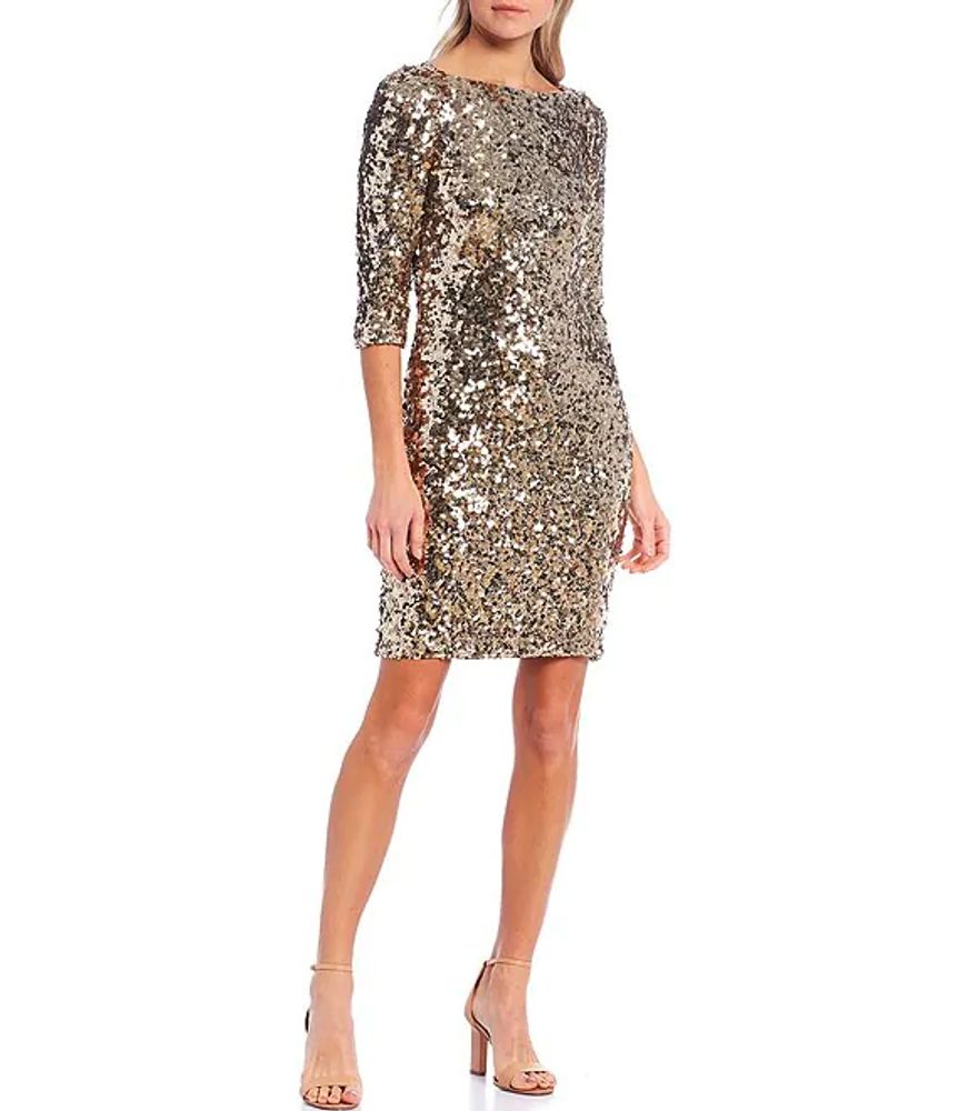 Antonio Melani Tsanna Boat Neck 3/4 Sleeve Sequin Sheath Dress | Pueblo Mall