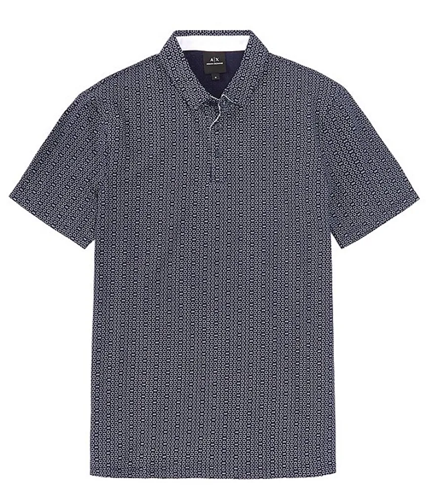 Armani Exchange Allover Logo Print Short Sleeve Polo Shirt