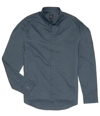 Armani Exchange Slim-Fit Stretch Printed Poplin Long Sleeve Woven Shirt