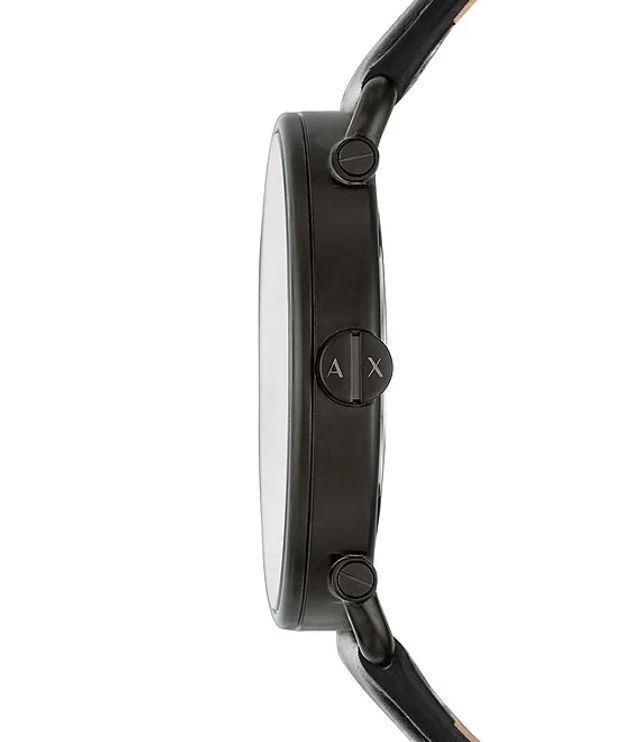 Armani Exchange Three-Hand Black Leather Watch | Brazos Mall