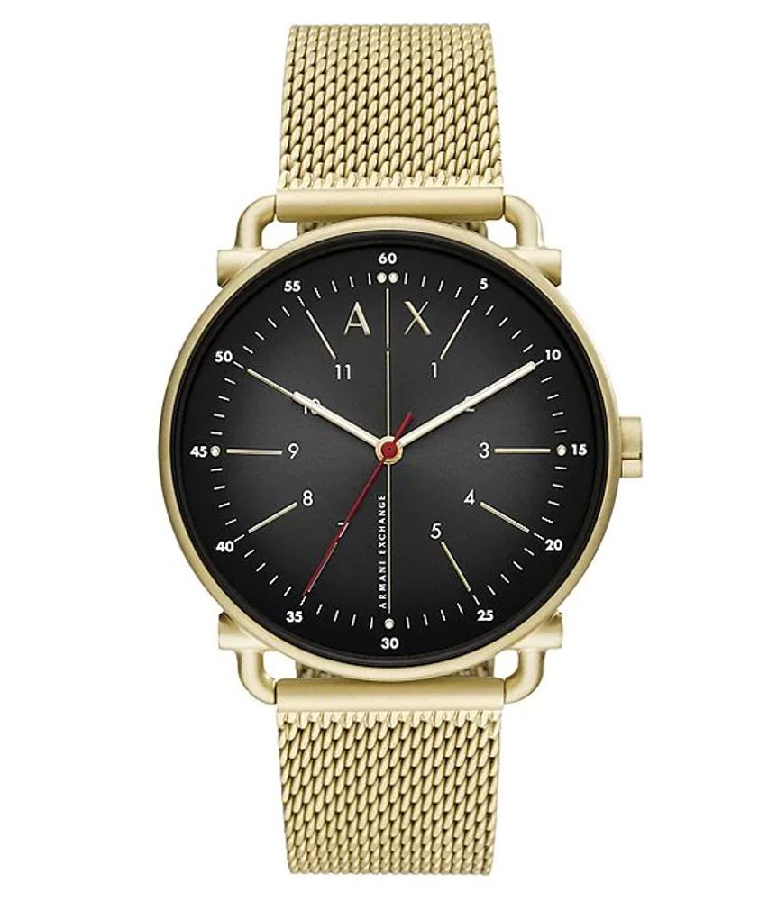 Armani Exchange Three-Hand Black Dial Gold-Tone Mesh Stainless Steel Mesh  Bracelet Watch | Alexandria Mall