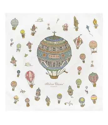 Atelier Choux Paris Organic Cotton Baby Hot Air Balloons Swaddle Blanket with Gift Box