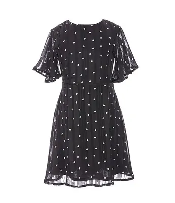 Ava & Yelly Big Girls 7-16 Flutter-Sleeve Polka-Dot A-Line Dress